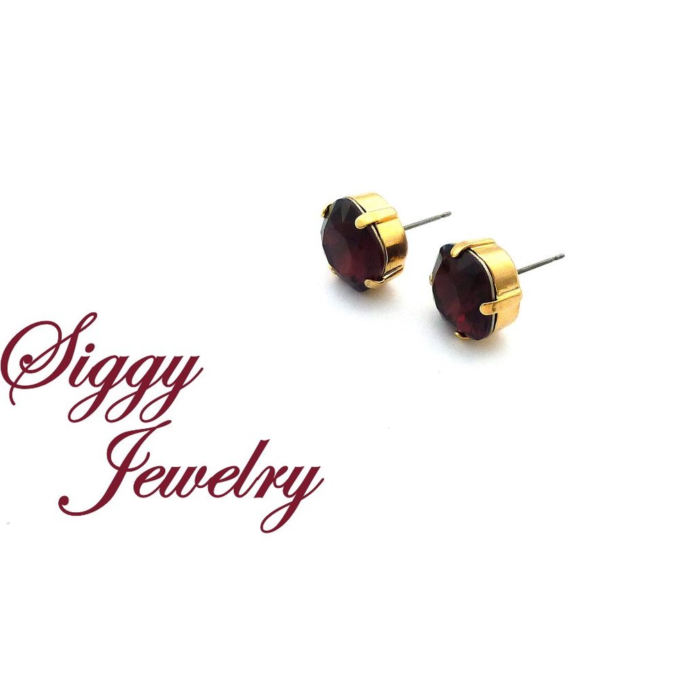 Swarovski Burgundy Cushion Cut Stud Earrings, 12mm - Picture 4 of 8